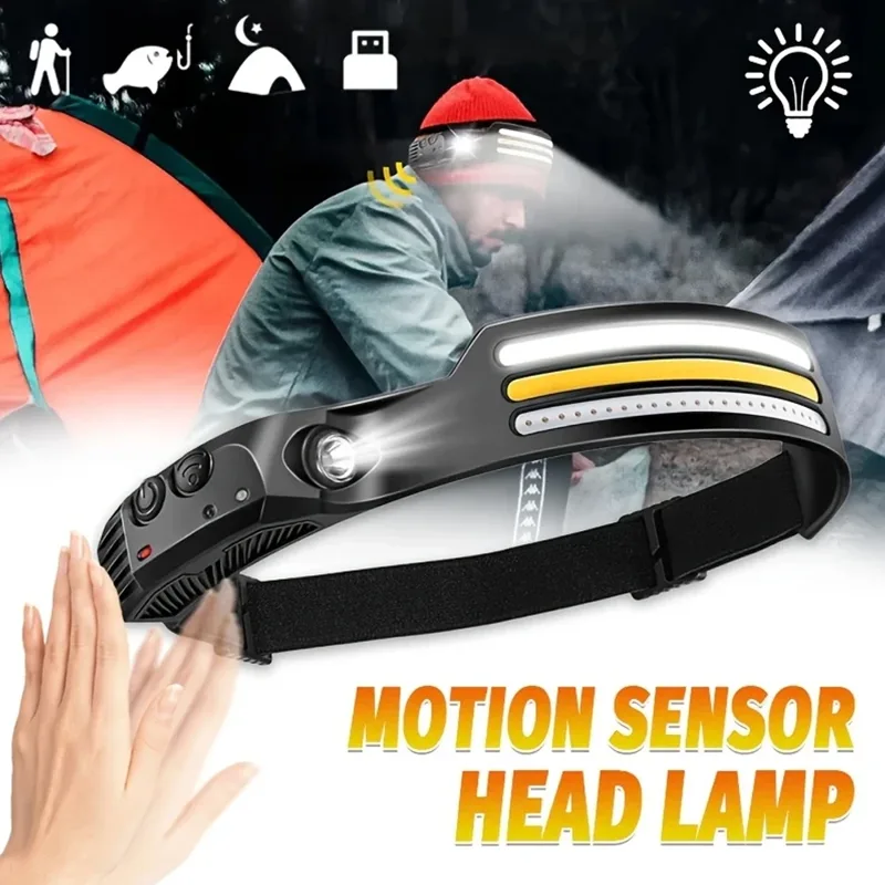 Fishing Headlamp - Rechargeable COB LED Induction Headlamp with