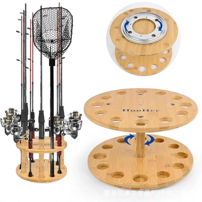 Fishing Equipment Holder - Round Solid Wood Fishing Rod Storage