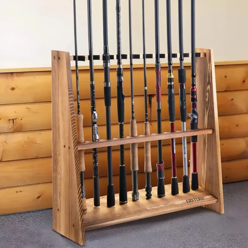 Fishing Equipment Holder - Goture Carbonized Pine Wood Fishing Rod