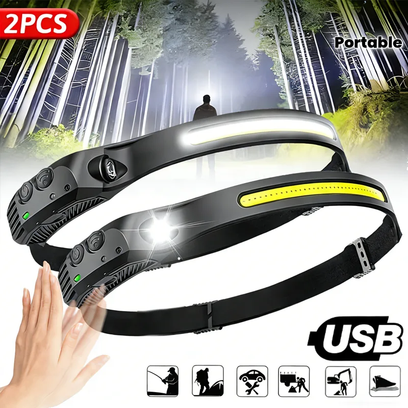 Fishing Headlamp - LED Sensor Headlamp Built-in Battery USB