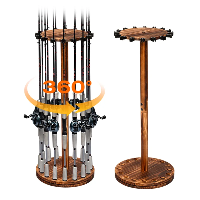 Fishing Equipment Holder - Round Carbonized Wood Fishing Rod Holder