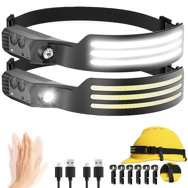 Fishing Headlamp - LED Sensor Headlamp USB Rechargeable Led