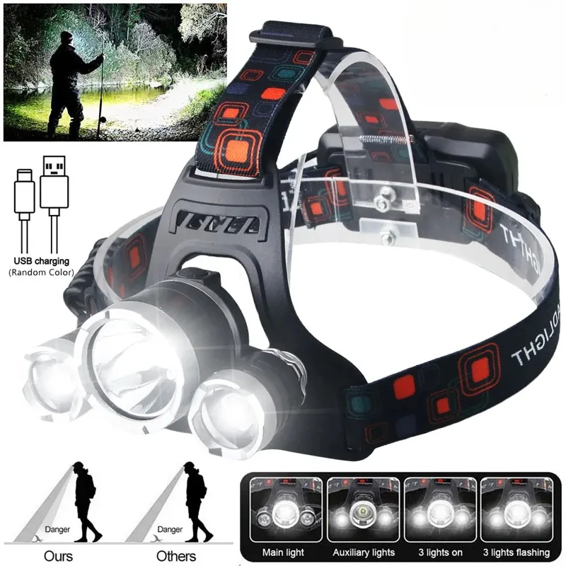 Fishing Headlamp - High Power LED Headlamp 18650 Rechargeable