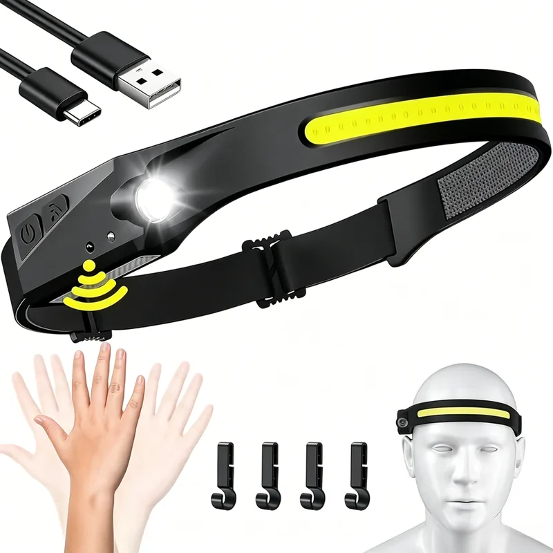 Fishing Headlamp - Sensor Headlamp LED Head Flashlight Rechargeable