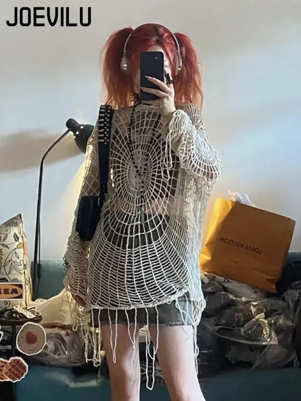 JOEVILU Hollow Knit Hooded Top - Fishing Equipment Net 评论和价格