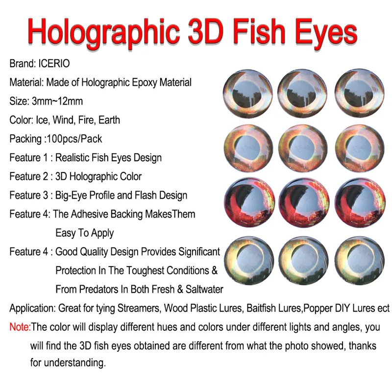ICERIO 100PCS  Holographic 3D  - Fishing Equipment Deals 评论和价格