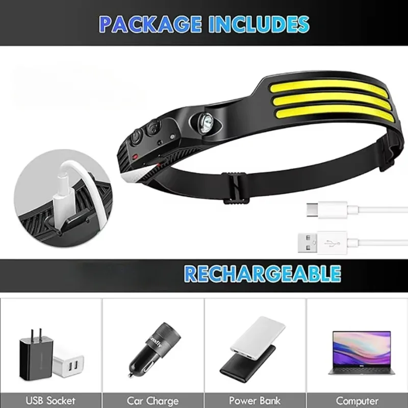 COB LED Induction Headlamp USB - Fishing Headlamp 评论和价格