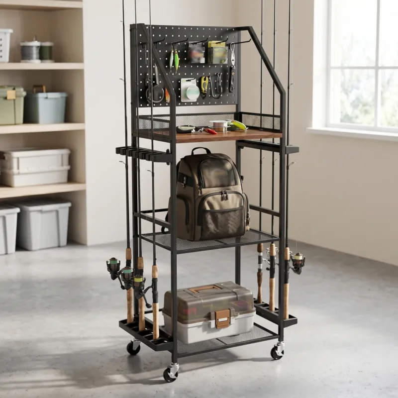 Fishing Rod Rack with Pegboard - Fishing Equipment Holder 评论和价格